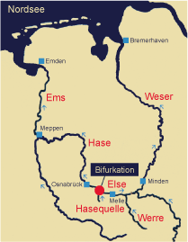 Flusssysstem Else, Hase, Ems, Weser